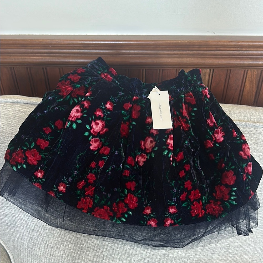 Janie and Jack - Floral Velvet Skirt - Black and Red